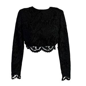Stone Cold Fox Black Lace Long Sleeve Crop Top, Size M/L